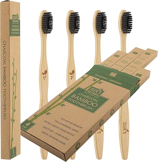 Top 6 Must-Have Eco-Friendly Bamboo Tooth Brushes for a daily Lifestyle Biodegradable Eco-Friendly Natural Bamboo Charcoal Toothbrushes - Pack of 4 - Numbered - Charcoal Infused Bristles